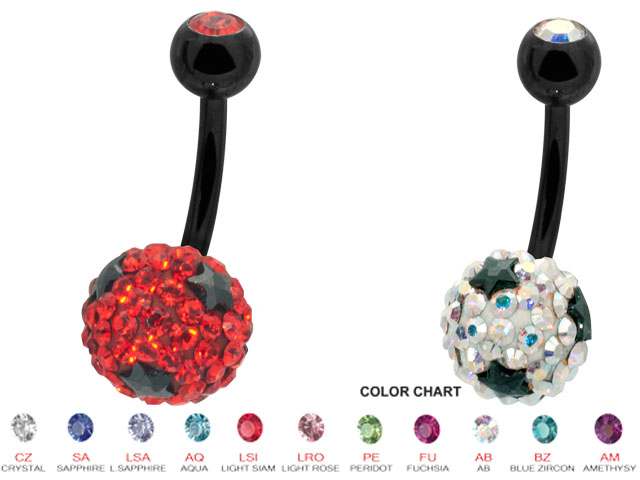 DOUBLE JEWELLED CRYSTAL BALLS W.BLACK BANANA (LARGE 9MM STAR)