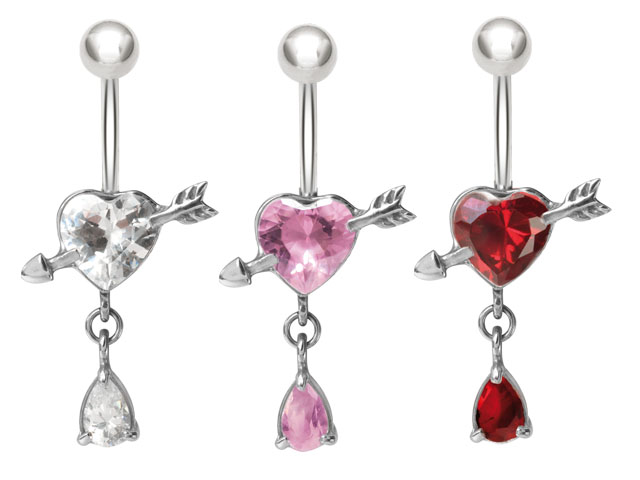 SS316L BANANA  ARROW HEART WITH CUBIC ZIRCONIA (PRONG SET)