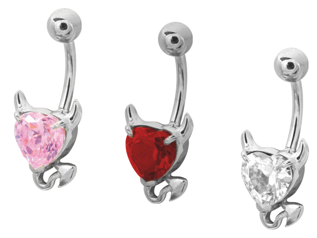 SS316L BANANA DEVILHEART WITH CUBIC ZIRCONIA (PRONG SET)