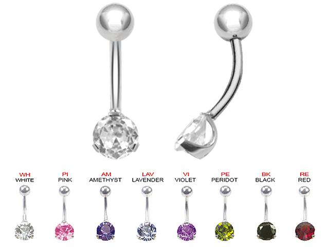 SS316L BANANA WITH 4MM ROUND CUBIC ZIRCONIA (PRONG SET)