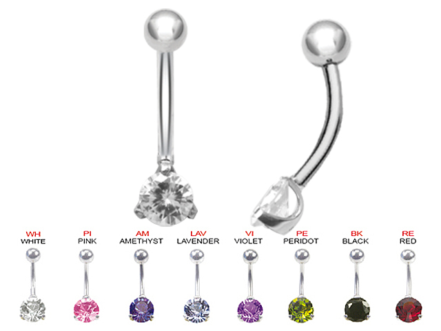SS316L BANANA WITH 5MM ROUND CUBIC ZIRCONIA (PRONG SET)