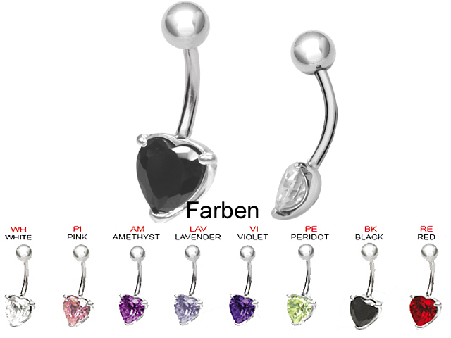 SS316L BANANA WITH 6MM HEART CUBIC ZIRCONIA (PRONG SET)