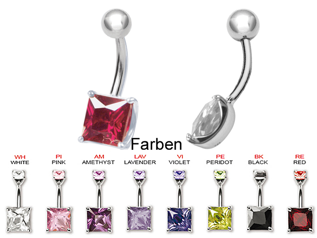 SS316L BANANA WITH 6MM SQUARE CUBIC ZIRCONIA (PRONG SET)