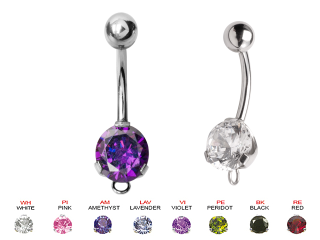 SS316L BANANA WITH 8MM ROUND CUBIC ZIRCONIA (PRONG SET)