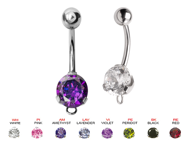 SS316L BANANA WITH 8MM ROUND CUBIC ZIRCONIA (PRONG SET)