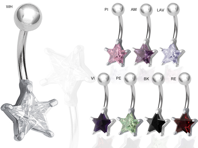 SS316L BANANA WITH 8MM STAR CUBIC ZIRCONIA (PRONG SET)