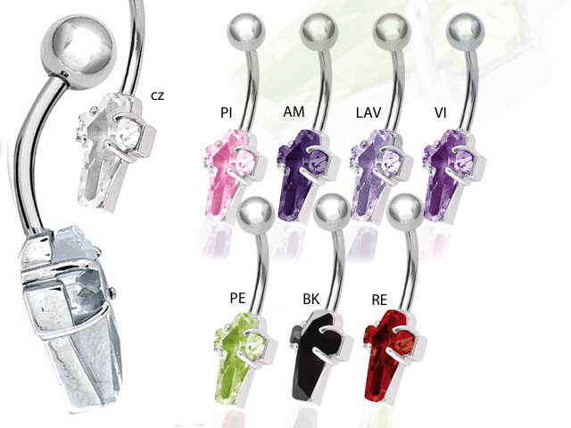 SS316L BANANA WITH CUBIC ZIRCONIA CROSS 12x8MM  (PRONG SET)