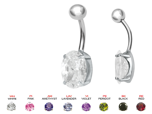 SS316L BANANA WITH CUBIC ZIRCONIA OVAL 8MM  (PRONG SET)