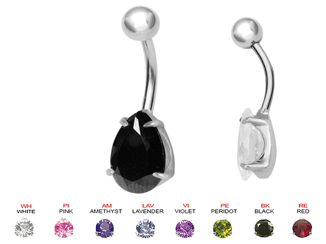 SS316L BANANA WITH CUBIC ZIRCONIA PEAR SHAPE 8MM  (PRONG SET)