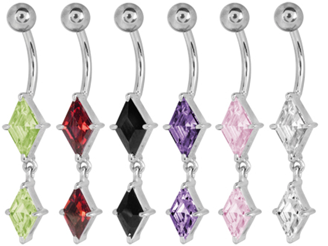 SS316L BANANA WITH DANGLE CUBIC ZIRCONIA KITE 6+5MM  (PRONG SET)