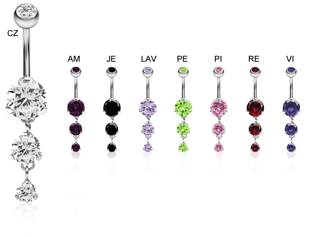 SS316L BANANA WITH DANGLE ROUND CZ (PRONG SET 8-6-4MM)