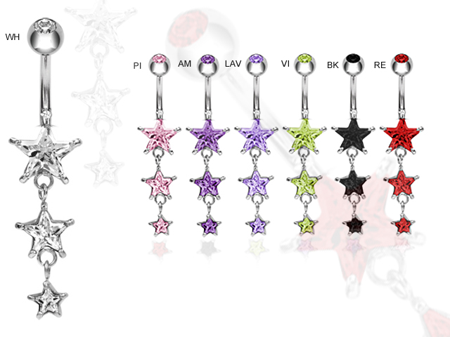 SS316L BANANA WITH DANGLE STAR CZ (PRONG SET 8-6-4MM)