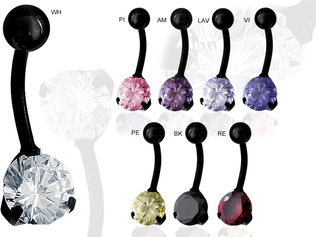 SS316L BLACK BANANA W. 8MM RD CUBIC ZIRCONIA (PRONG SET)