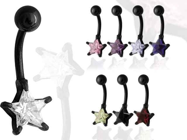 SS316L BLACK BANANA WITH 8MM STAR CUBIC ZIRCONIA (PRONG SET)