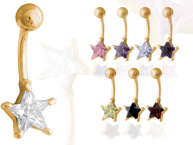 SS316L GOLD PVD STEEL  BANANA WITH 8MM STAR  CZ (PRONG SET)