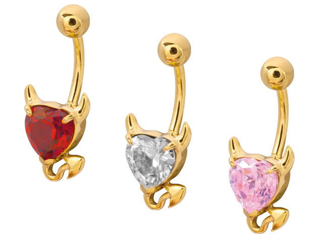 SS316L GOLD PVD STEEL BANANA DEVILHEART WITH CZ (PRONG SET)