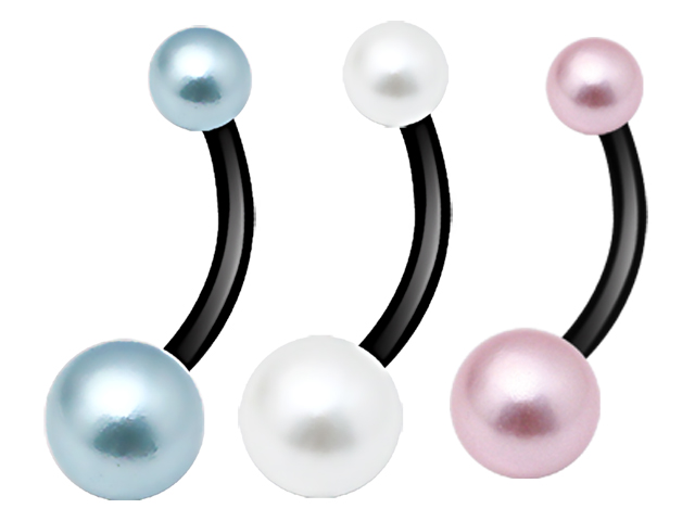 BLACK STEEL SYNTHETIC PEARL BALL BANANA