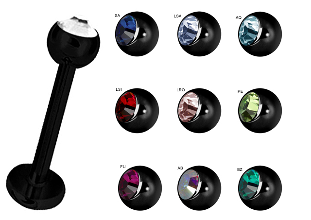 SS316L BLACK STEEL JEWELLED MICRO LABRET