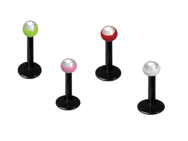 SS316L BLACK STEEL MICRO LABRET WITH ENAMEL JEWELLED  BALL