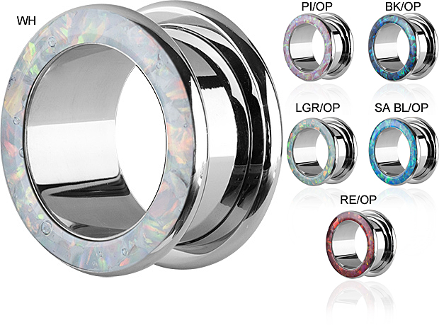 SS316L SYNTHETIC OPAL FLESH TUNNELS (ROUND EDGES GLOSS FINISH)