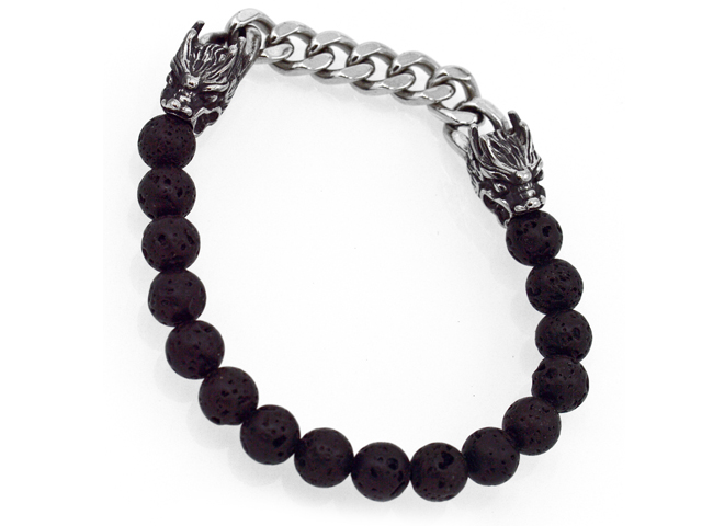 Lavaarmband mit Edelstahl "Dragon"
