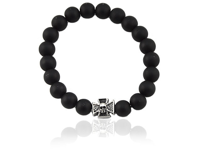 Onyxarmband mit Edelstahlbeads "Iron Cross"