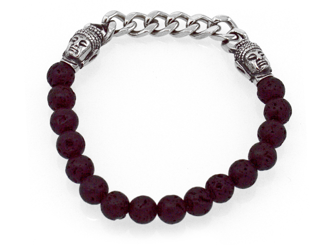 Lavaarmband mit Edelstahl "Thai Buddha"
