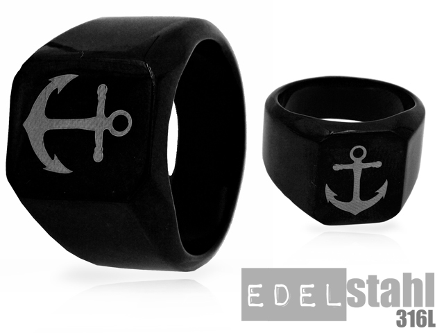 Edelstahlring PVD Black "Anker"