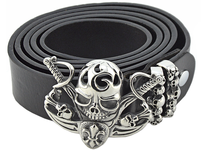 Ledergürtel mit Edelstahlschnalle "Pirateskull"