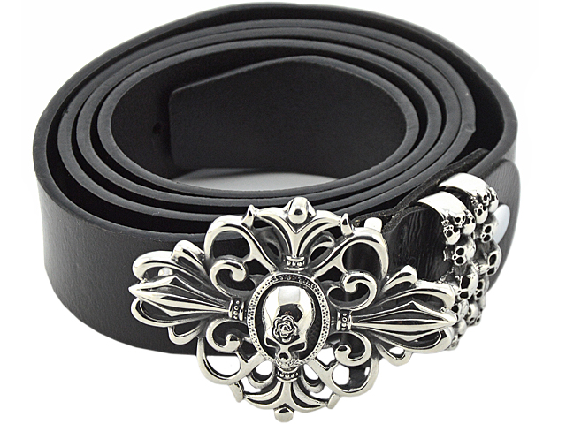 Ledergürtel mit Edelstahlschnalle "Fleur de lis Skull"