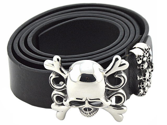 Ledergürtel mit Edelstahlschnalle "Boneskull"