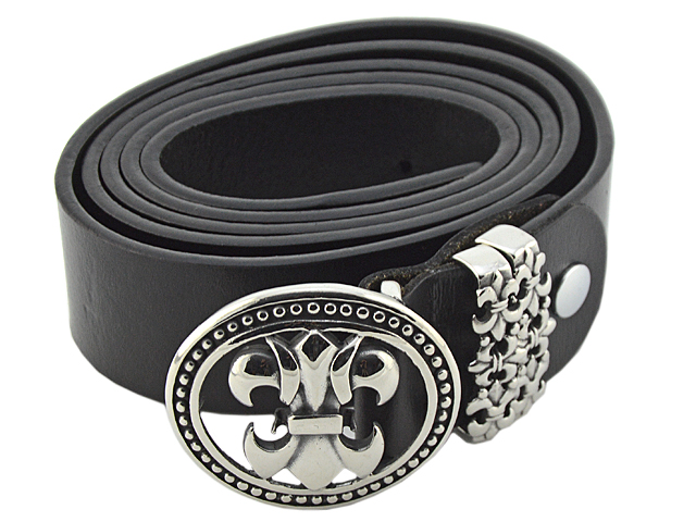 Ledergürtel mit Edelstahlschnalle "Fleur de lis"