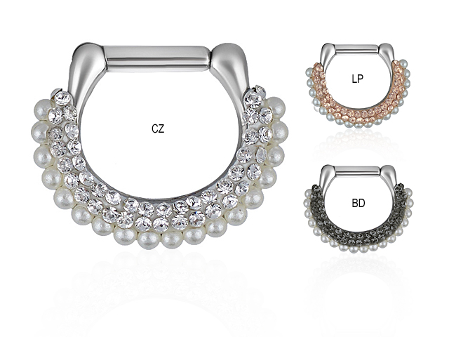 SS316L SEPTUM CLICKER W. SWAROVSKI® CRYSTALS A. PEARLS (FREE SET