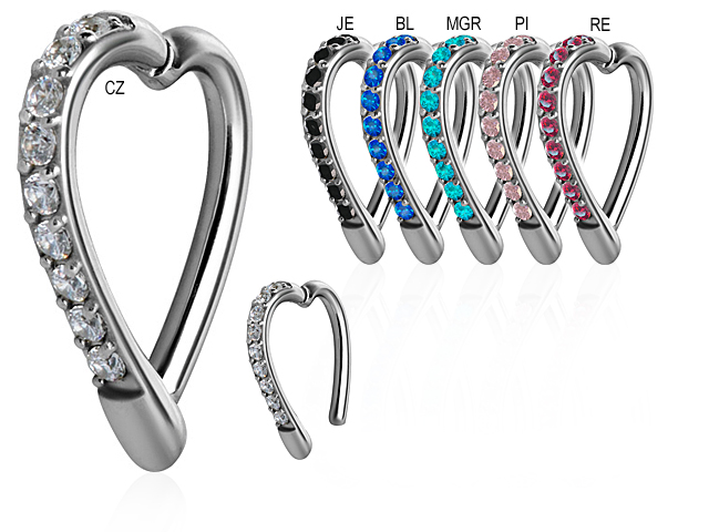 SS316L HINGED BANANA HEART RING SET W. SWAROVSKI® ZIRCONIA