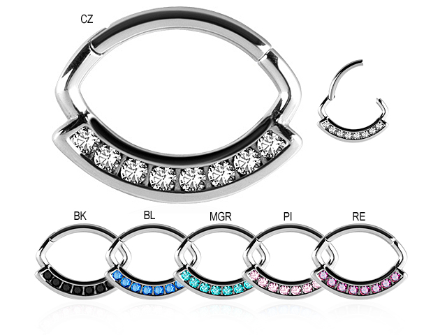 SS316L HINGED SEPTUM/DAITH CLICKER CHANNEL SET W. SWAROVSKI® ZIR