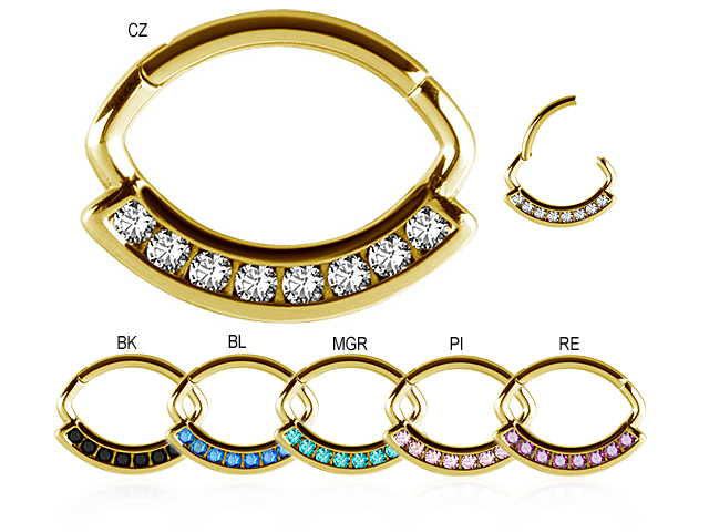 GOLD PVD HINGED SEPTUM/DAITH CLICKER CHANNEL SET W. SWAROVSKI® Z