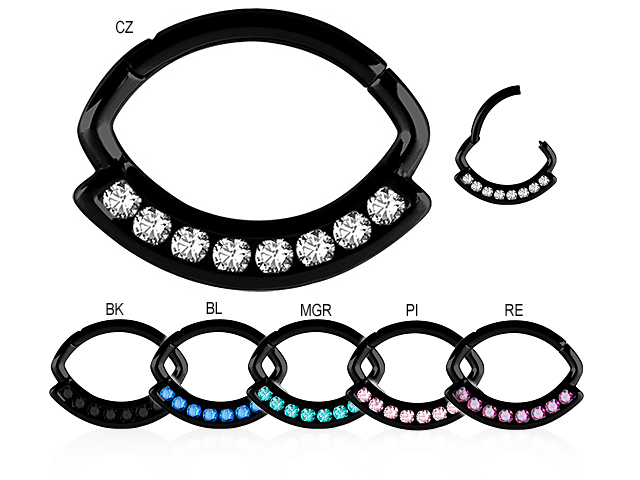BLACK PVD HINGED SEPTUM/DAITH CLICKER CHANNEL SET W. SWAROVSKI®