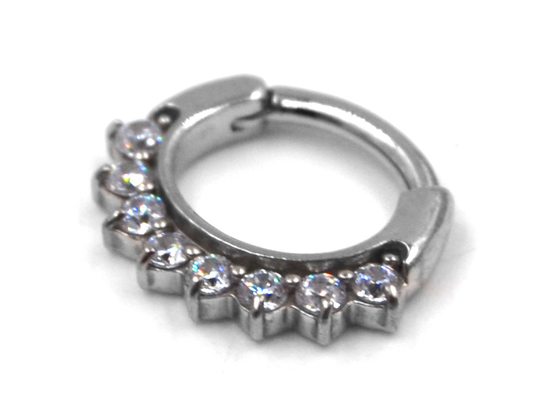 SS316L JEWELLED SEPTUM CLICKER.  CURVED BAR, 8 CUBIC, PRONG SET.