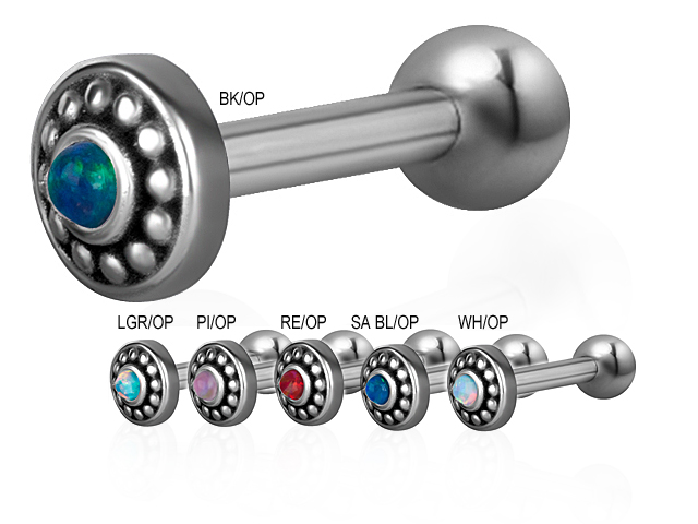 SS316L ONE SIDE INT. THR. MICRO BARBELLS (TRIBAL OPAL) (0.8mm IN