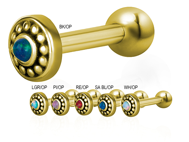 GOLD PVD SS316L ONE SIDE INT. THREADED MICRO BARBELLS (TRIBAL OP