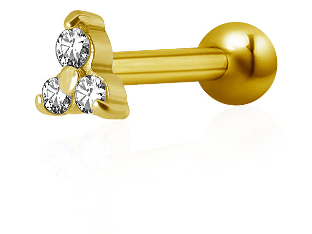 GOLD PVD SS316L ONE SIDE INTERNAL MICRO BARBELLS (TRINITY) (0.8m