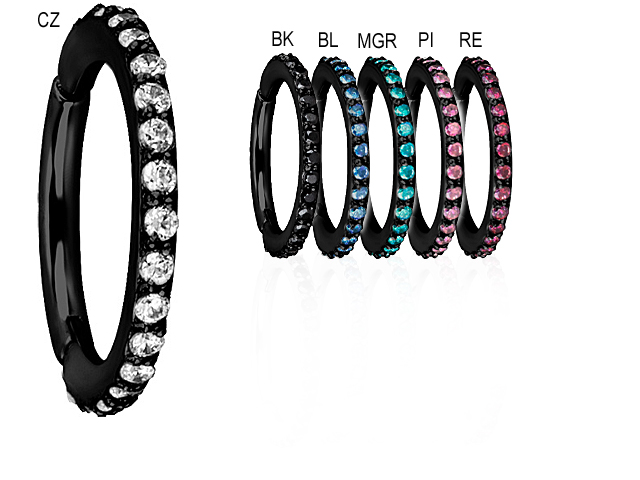 BLACK PVD HINGED RING SET W. SWAROVSKI® ZIRCONIA (1.2x8,9,10MM)