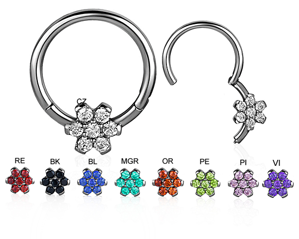SS316L HINGED RING W.SWAROVSKI-GEMS® FLOWER (SIDE, SETTING)