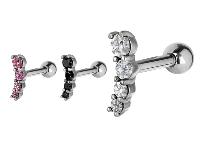 SS316L TRAGUS / HELIX BARBELL (CUBIC QUARTET, SETTING)-BY PC/LEF