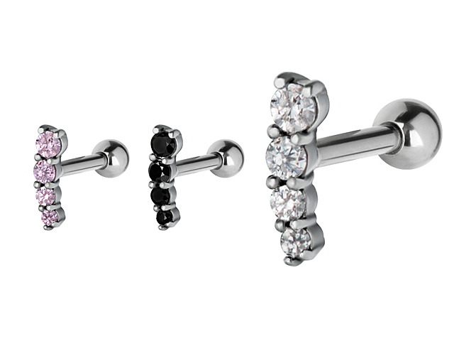 SS316L TRAGUS / HELIX BARBELL (CUBIC QUARTET, SETTING)-BY PC/RIG
