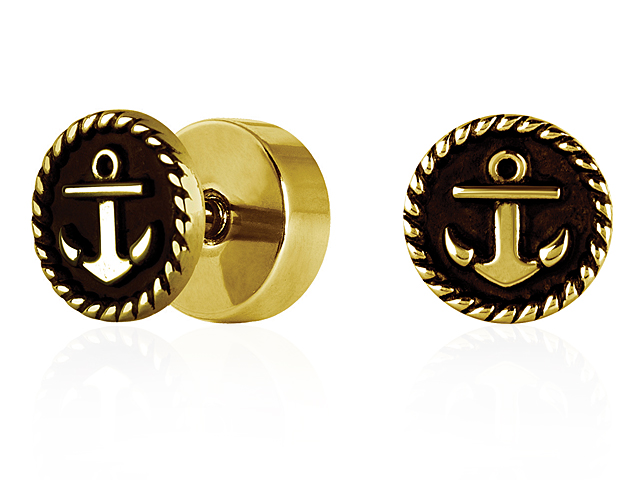 GOLD PVD SS316L FAKE PLUG (08MM ANCHOR) 16GA THREAD