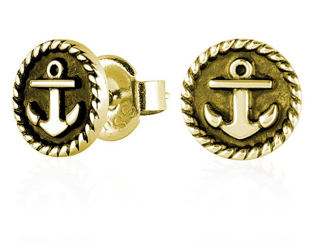 GOLD PVD STEEL EAR STUD (ANCHOR/ROPE 08MM)
