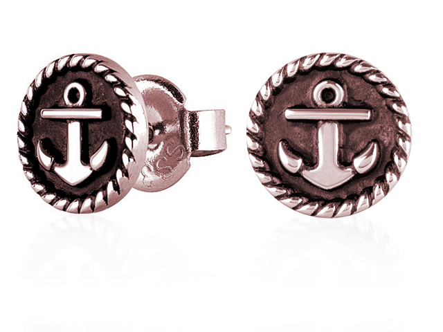 ROSE GOLD PVD STEEL EAR STUD (ANCHOR/ROPE 08MM)