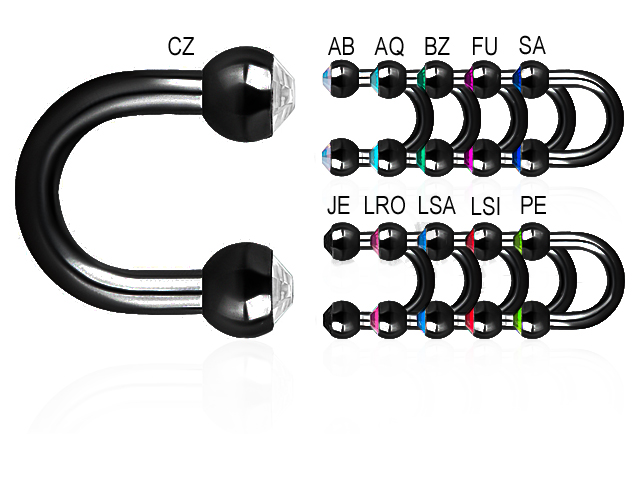 BLACK STEEL PVD DOUBLE JEWELLED MICRO U SHAPE BARBELL