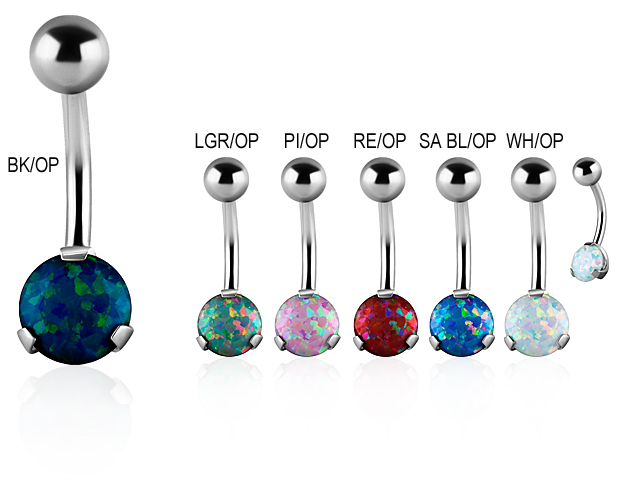 PVD GOLD SS316L BANANA  w. 06MM ROUND SYN OPAL